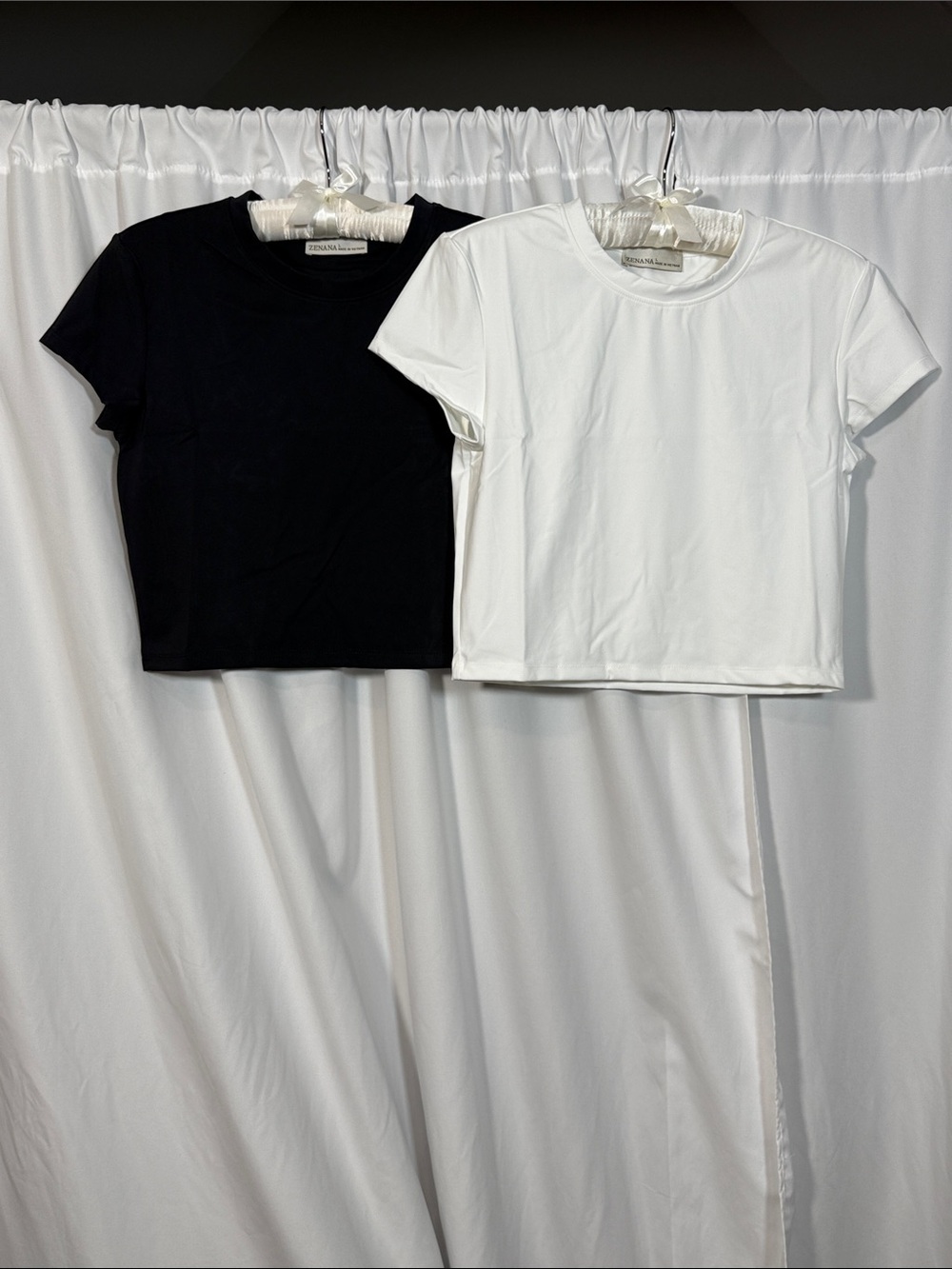 Set of 2 Zenana Crop Crewneck Tees - Black & White